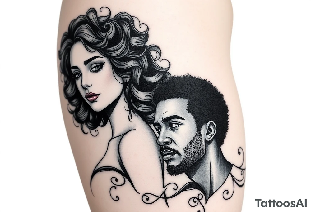 curly haired woman and Afro American man tattoo idea