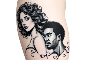 curly haired woman and Afro American man tattoo idea