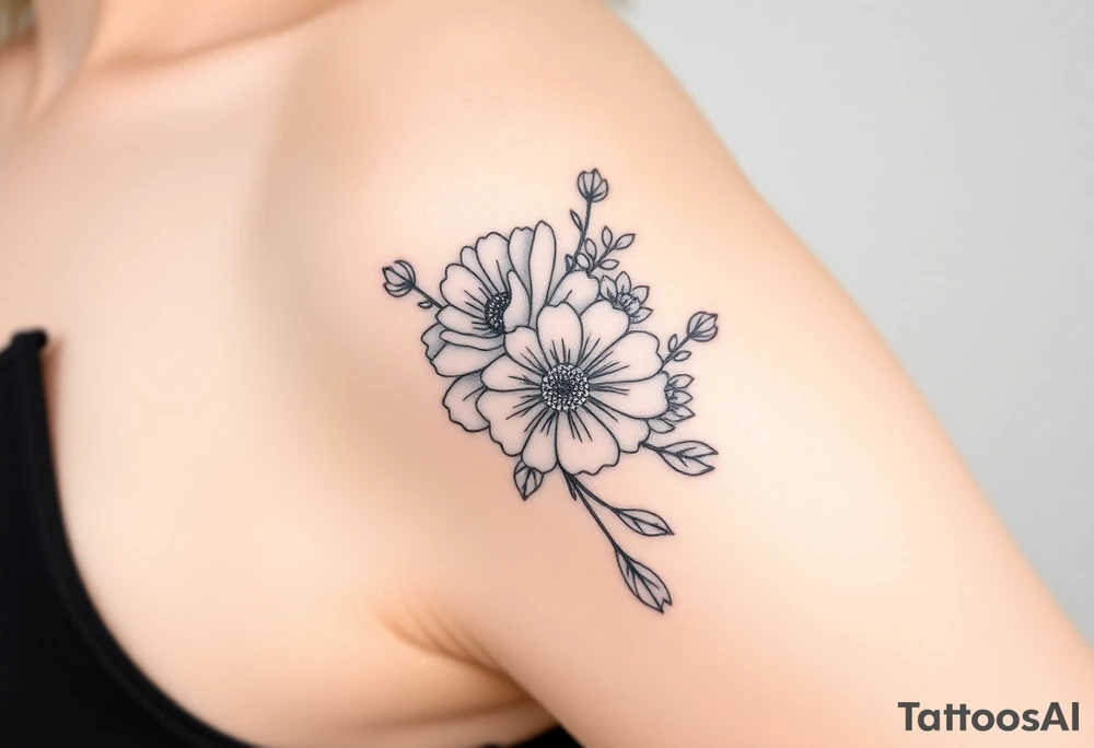 Rose and Chrysanthemum bouquet tattoo tattoo idea