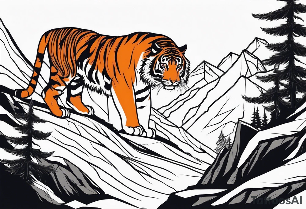 tiger in mountains tattoo idea