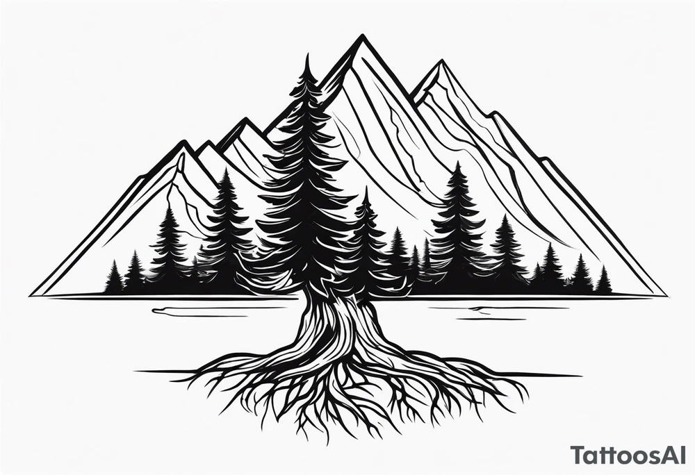 mountains trees roots tattoo idea