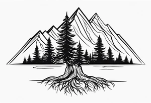 mountains trees roots tattoo idea