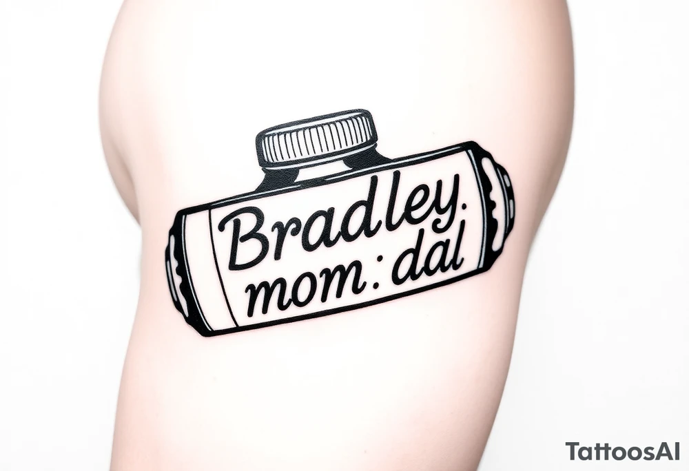 Powerful, masculine object with "Bradley, mom, dad" writen in the object tattoo idea