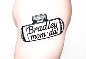 Powerful, masculine object with "Bradley, mom, dad" writen in the object tattoo idea