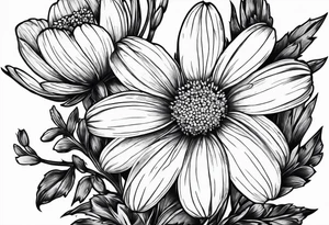 daisies, larkspur, olive stem tattoo idea