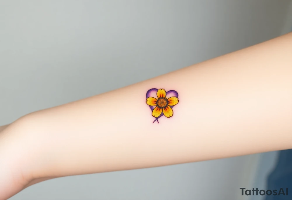 simple with Purple Hearts with yellow daisy. tattoo idea