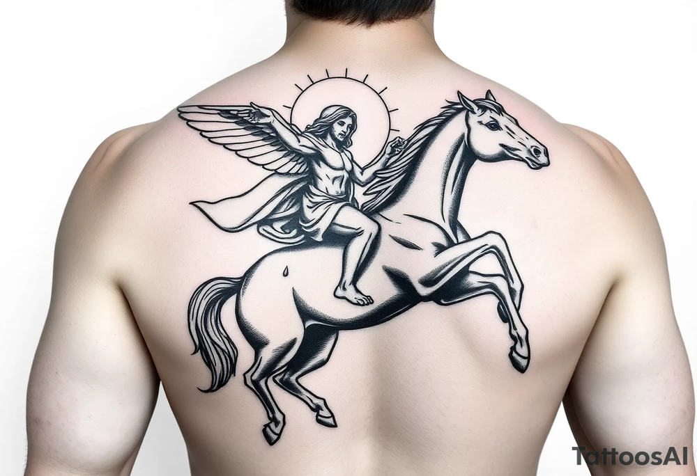 jesus flying in as the rider on the white horse tattoo idea