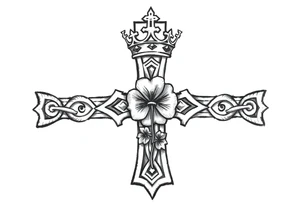 a small celtic cross with a crown and a clover tattoo idea