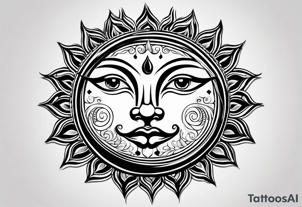 a simple sun with eyes and mouth tattoo idea