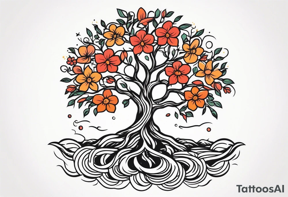 tree with roots 

old school vintage simple traditional design with vintage flowers surrounding
bold color simple tattoo idea