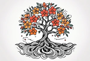 tree with roots 

old school vintage simple traditional design with vintage flowers surrounding
bold color simple tattoo idea
