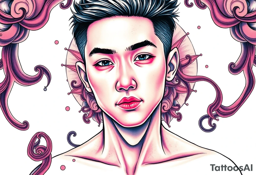 Handsome Asian young guy in mantle tattoo idea