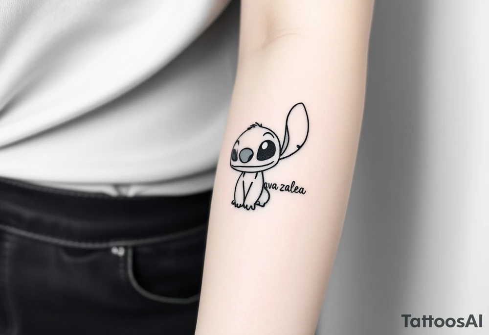 Disney's stitch character with names Ava Zaleea tattoo idea
