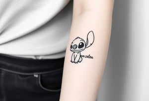 Disney's stitch character with names Ava Zaleea tattoo idea