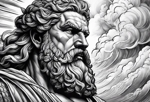 Zeus in surrounded by a storm tattoo idea