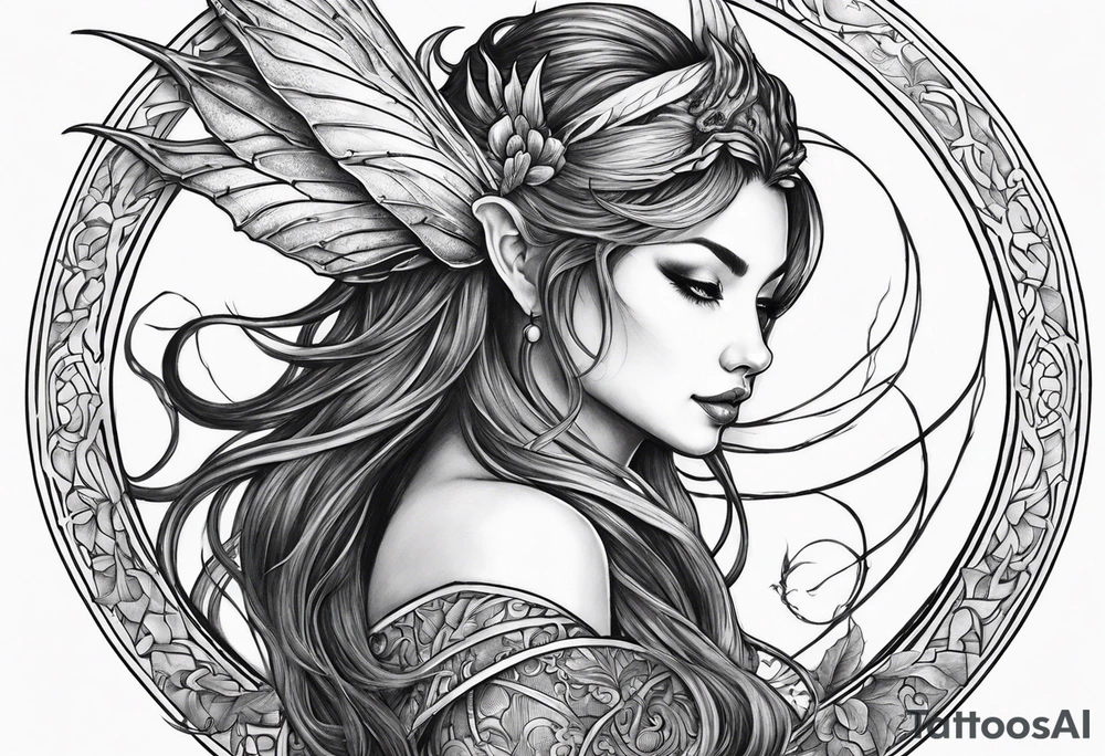 Moon fairy dragon tattoo idea