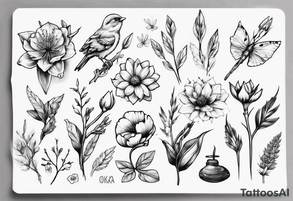Small nature spring beside a oka tattoo idea
