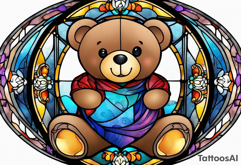 Teddy bear stain glass tattoo idea