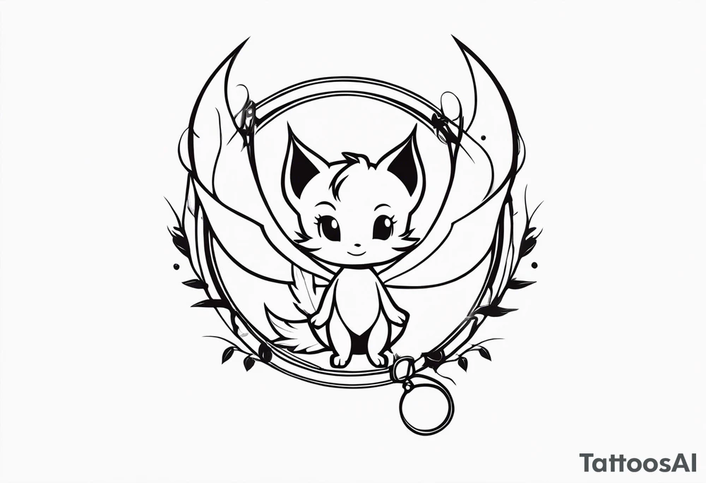 A fairy with a tail inspired by the logo of the show called Fairy Tail in a fetal position tattoo idea