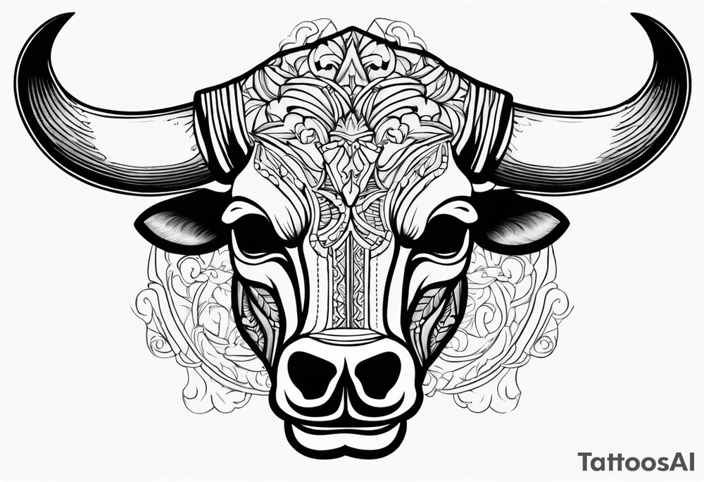 skull of a bull with a line frame, realistic, new mexico influence, simple tattoo idea