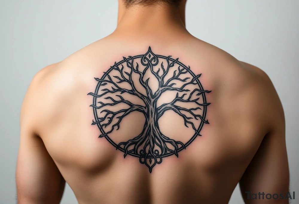 yggadrisl tree of life with circle tattoo idea