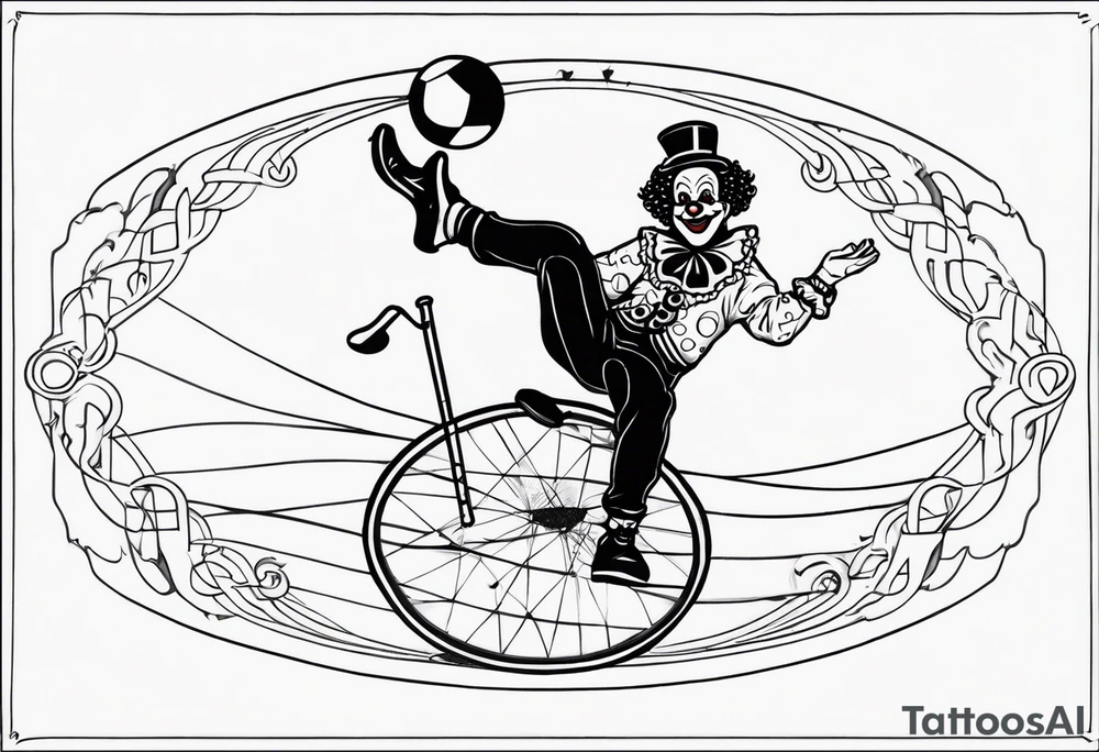 clown juggling on a unicycle tattoo idea