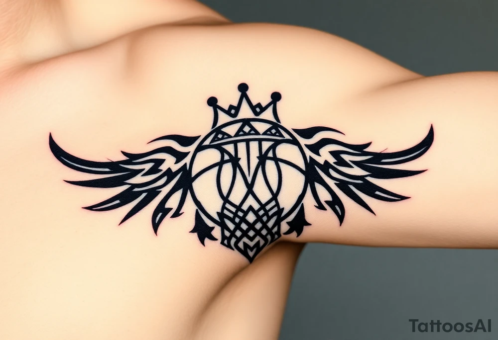 Basketball and basketball hoop with a crown tattoo idea