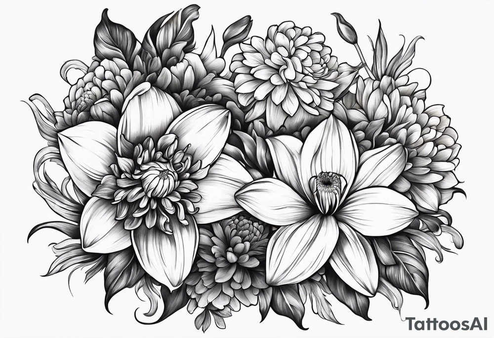Narcissus and chrysanthemum intertwined tattoo idea