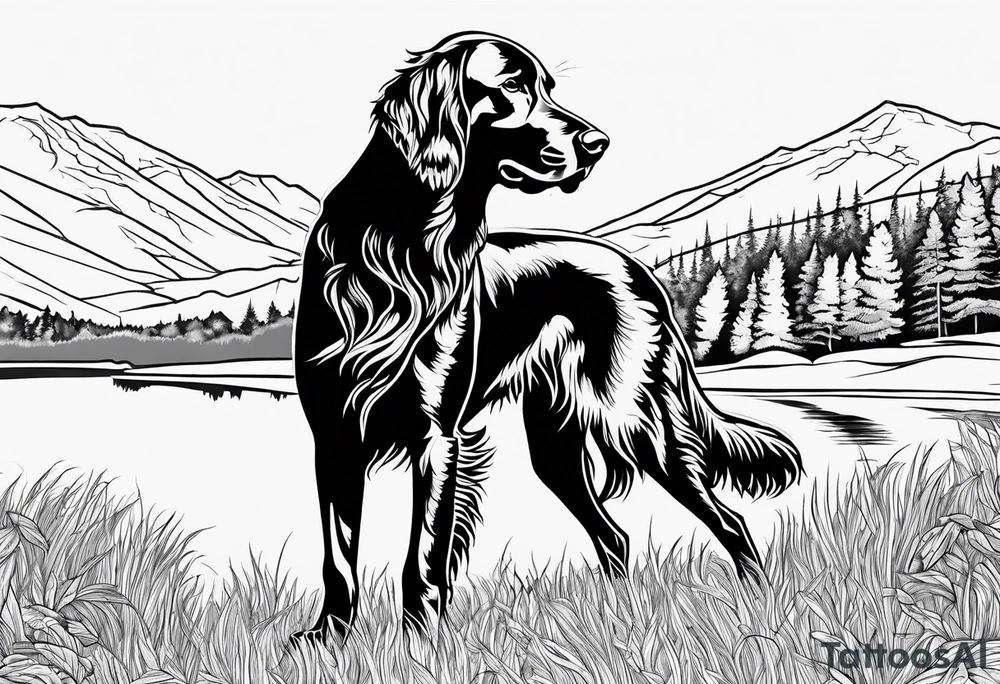 Full landscape Outline of an irish setter no fill less detail tattoo idea