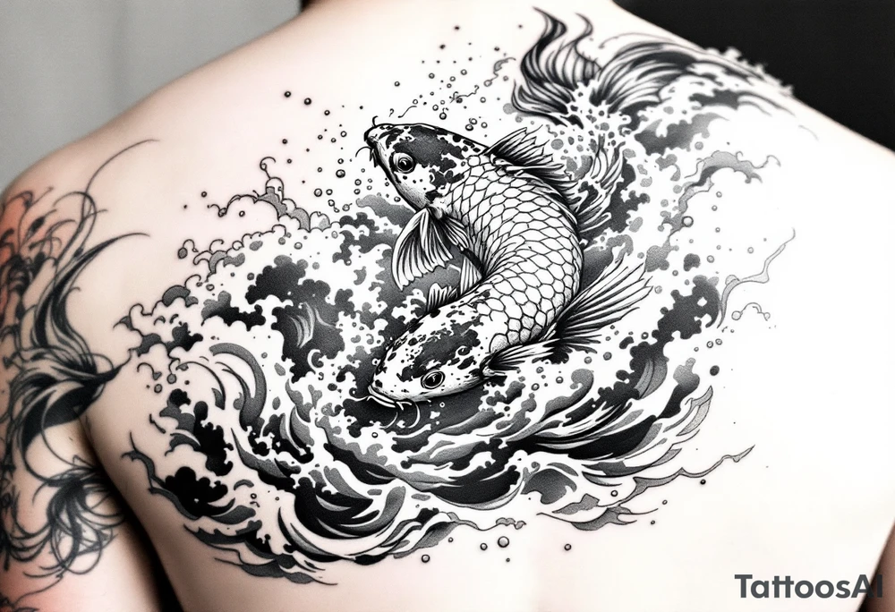 traditional koi fish swimming upstream through turbulent waves tattoo idea traditional koi fish swimming upstream through turbulent waves tattoo idea