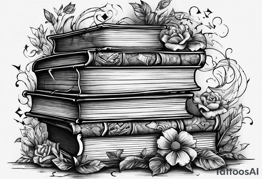 Stack of books with jigsaw puzzle pieces tattoo idea