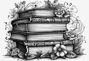 Stack of books with jigsaw puzzle pieces tattoo idea