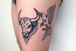 A bull and a falcon  with ancient Egyptian mythology, as ruled by Venus in western zodiac, tattoo idea