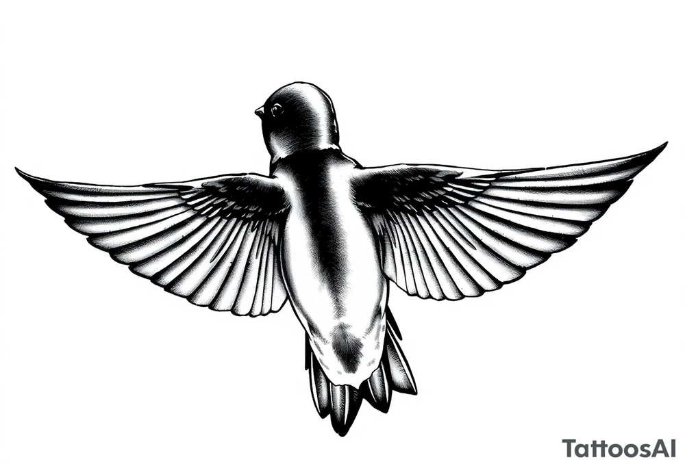 view of a swallow from behind. the bird should be diving with its wings fully forward. the bird should be looking straight forward tattoo idea