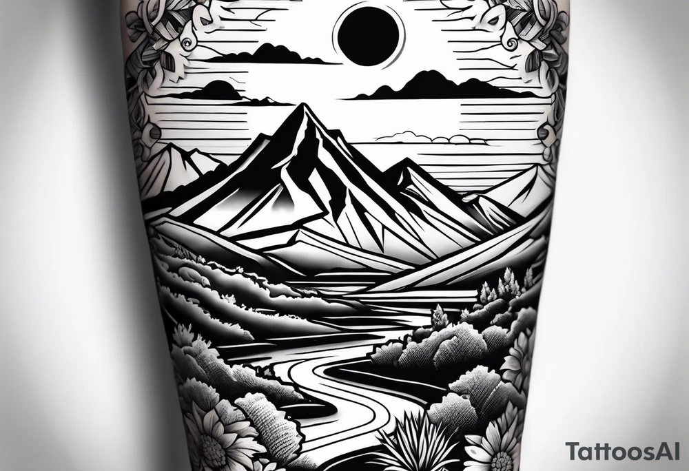 Forearm tattoo with southwest landscape and hikers tattoo idea