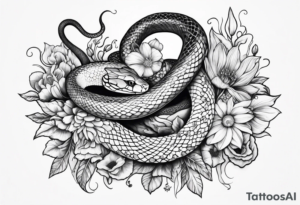 Snake is wild flowers tattoo idea