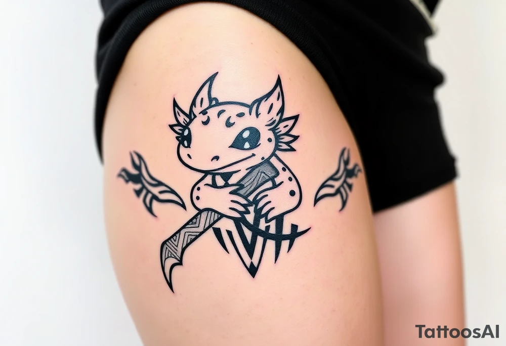 line work cartoon 
axolotl holding an axe tattoo idea