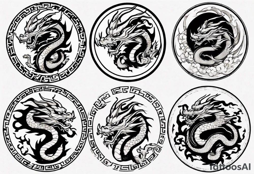 Chinese dragon in a circular shape with "02.03" written on its skin tattoo idea
