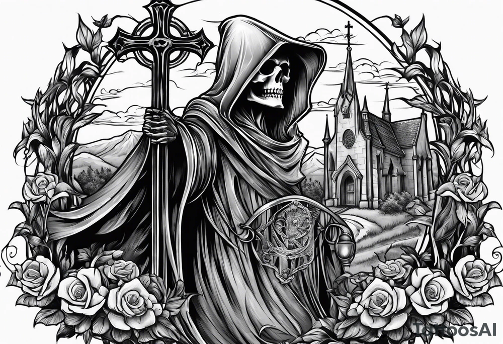 grim reaper cemetery tattoo idea
