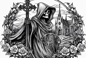 grim reaper cemetery tattoo idea