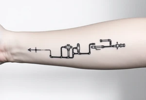 long System of pipes that transitions and transforms into veins of forearm tattoo idea