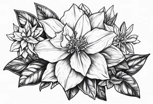 Narcissus, Poinsettia, Holly, floral bouquet tattoo idea