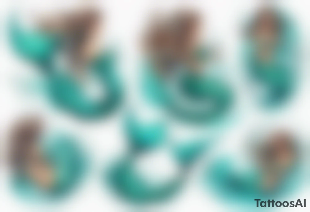 a large turquoise mermaid swimming in the sea surrounded by crashing waves tattoo idea