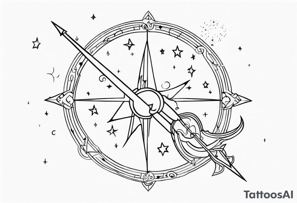 Sagittarius with celestial stars and harmony and creation symbols tattoo tattoo idea