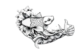 traditional koi fish swimming upstream through turbulent waves tattoo idea