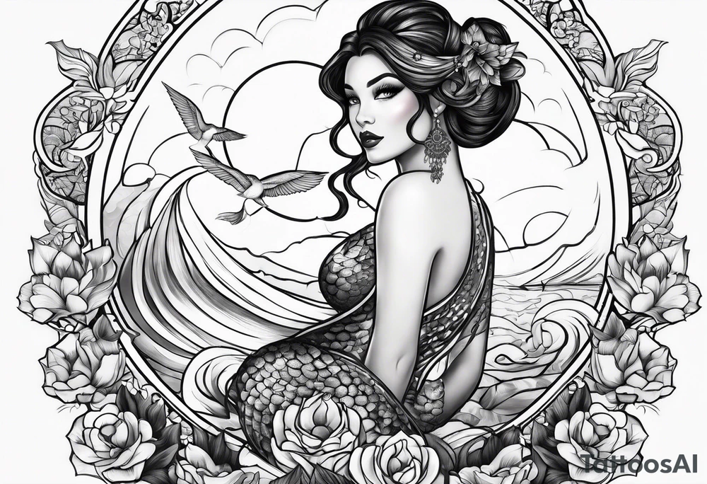 Black, female siren from a storybook tattoo idea