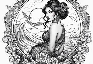 Black, female siren from a storybook tattoo idea