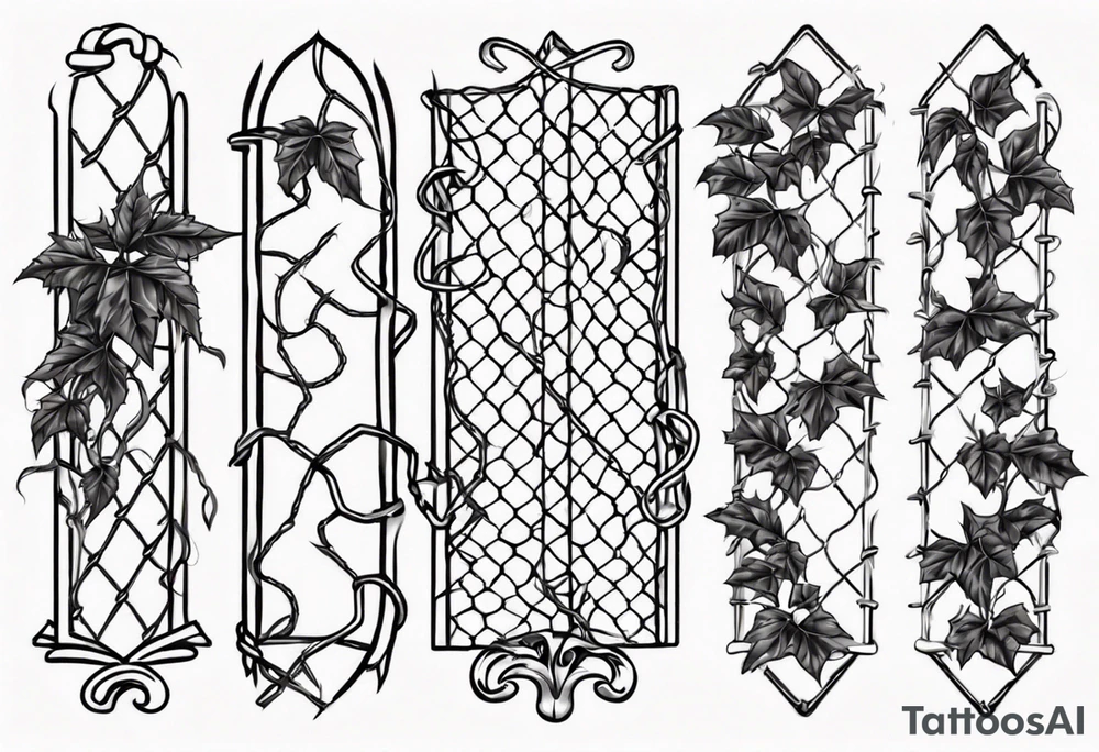 chain link fence with pointy ivy tattoo idea