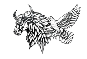 A bull and a falcon  with ancient Egyptian mythology, as ruled by Venus in western zodiac, tattoo idea