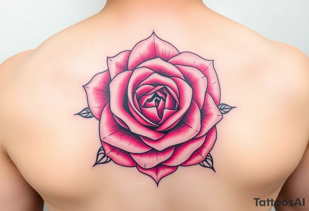 The pink rose blooms in a mesmerizing display of symmetry, its delicate petals unfolding in a kaleidoscope of repeating patterns, where soft blush and vibrant magenta hues seamlessly blend, creating an intricate, fractal-like illusion that shifts and transforms with every glance tattoo idea